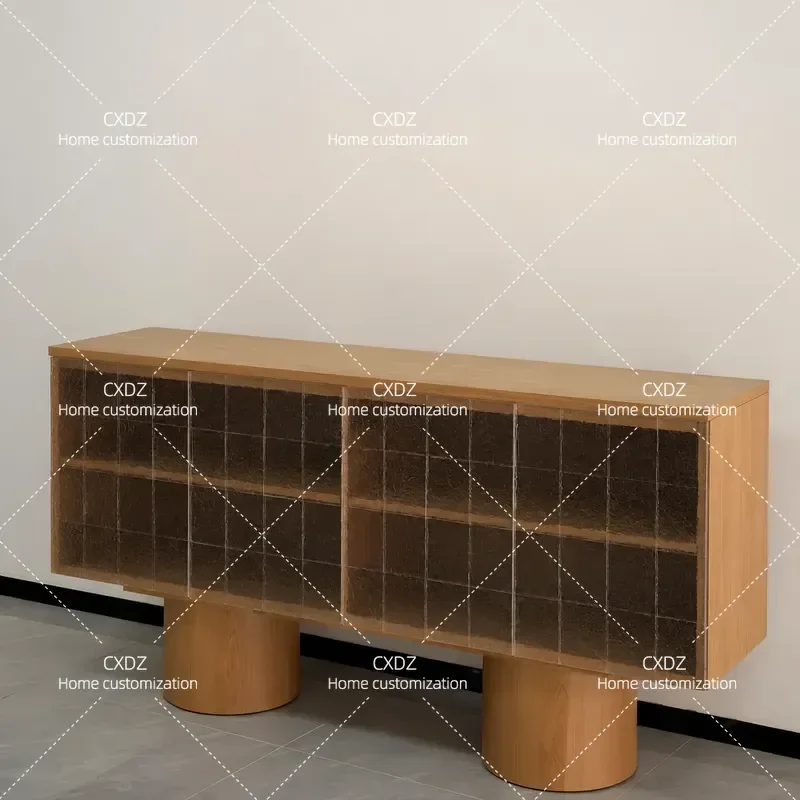 Medieval Light Luxury Wooden Dining Side Cabinet Transparent High End Storage Display Cabinet for Living Room