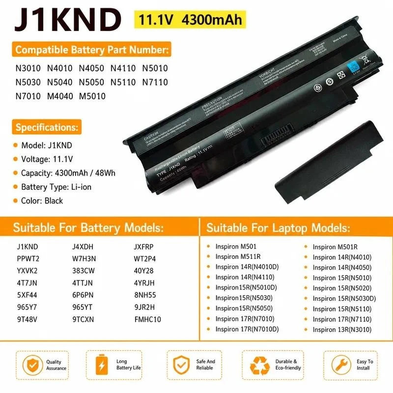 For Dell N4110 M5010 N4010 N5010 N5110 N4050 N3010 J1KND battery
