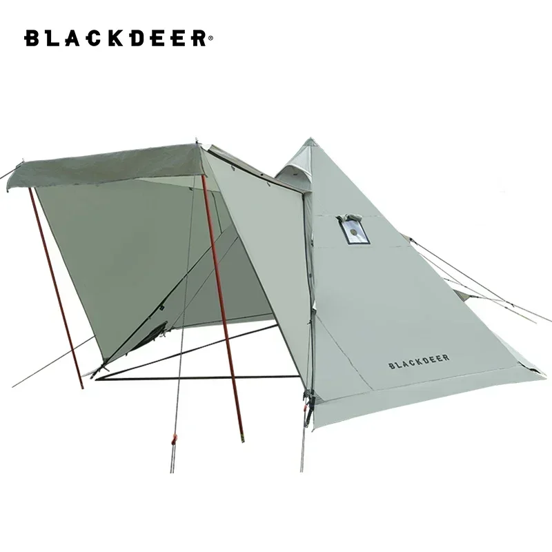 BLACK-DEER New Pyramid Tent With Snow Skirt Waterproof Camping Teepee  A Chimney Hole For Cooking Travel  PU3000