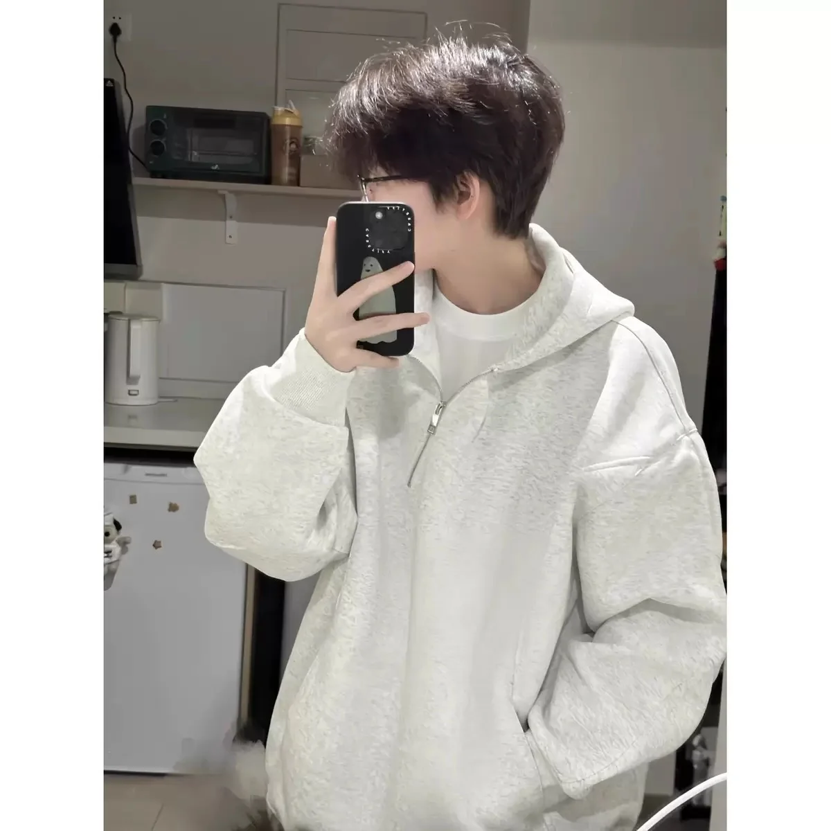Sudadera con capucha para hombre con cremallera, estilo Y2K, streetwear, holgada, impermeable, de forro polar, informal de invierno, popular, grunge, burdeos, elástica, con diseño de dinosaurios