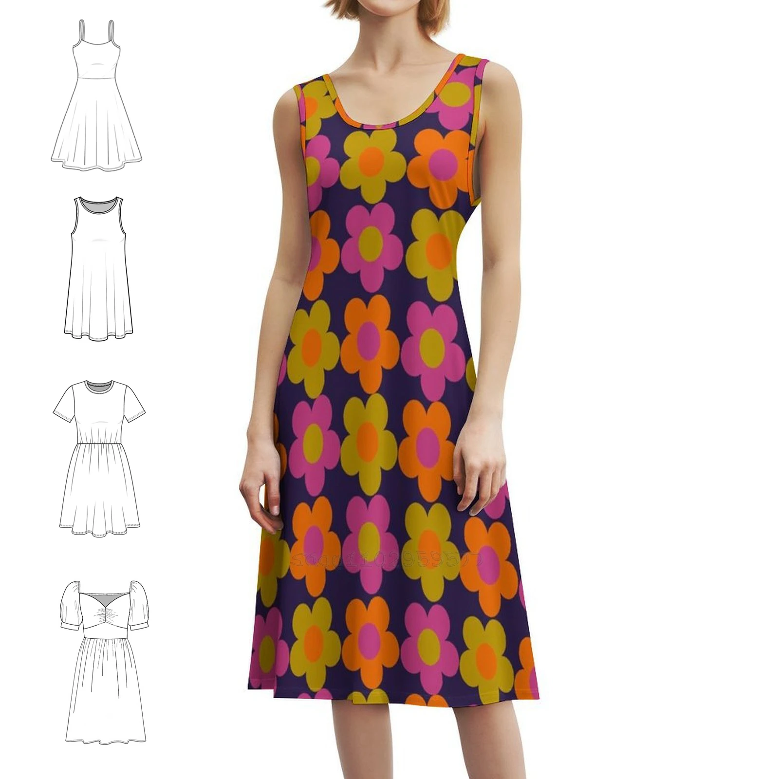 

Винтажное богемное платье 1960-х, 60-х годов, с цветочным узором, с пышными рукавами или без рукавов, варианты женского платья 1960, 60-х, 1960-х годов