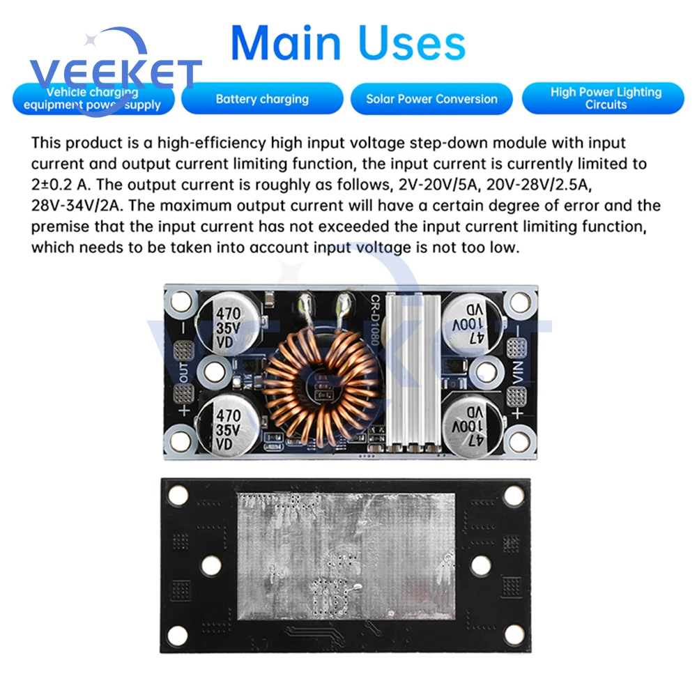 DC-DC Step Down Converter Module 9V 15V 27V-100V To 5V 12V 24V 8A Fixed Output High Current Buck Power Supply Module