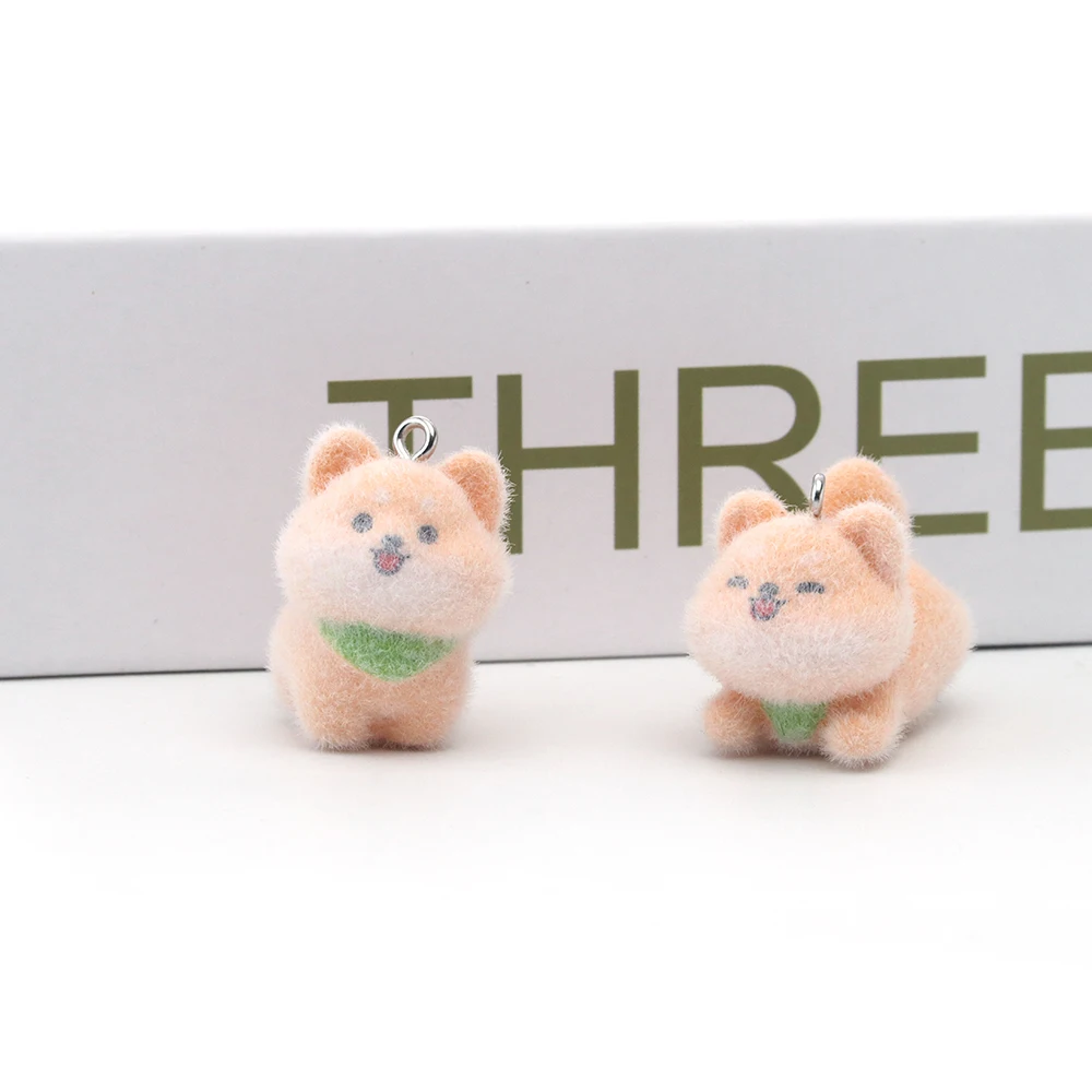 30pcs 3D Flocking Resin Dog Charms Cute Cartoon Puppy Pendants for Necklace Earrings DIY Making Jewelry Accessories Wholesale