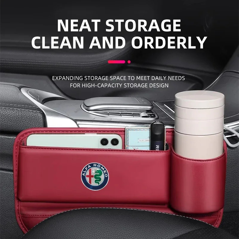 Car Seat Gap Organizer Storage Box Pocket For Alfa Romeo Giulia Stelvio Giulietta 156 159 147 Mito Tonale GT Auto Accessories