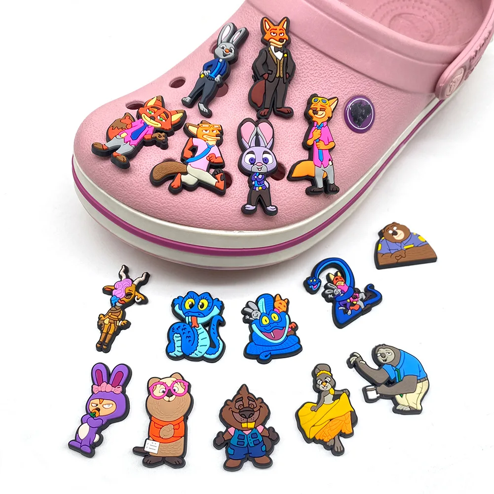 1/16pcs Popular Cute Cartoon Zootopia Animal Character PVC Shoe Charms For Slides Sandals DIY Clog Decor Ornaments Party Favor