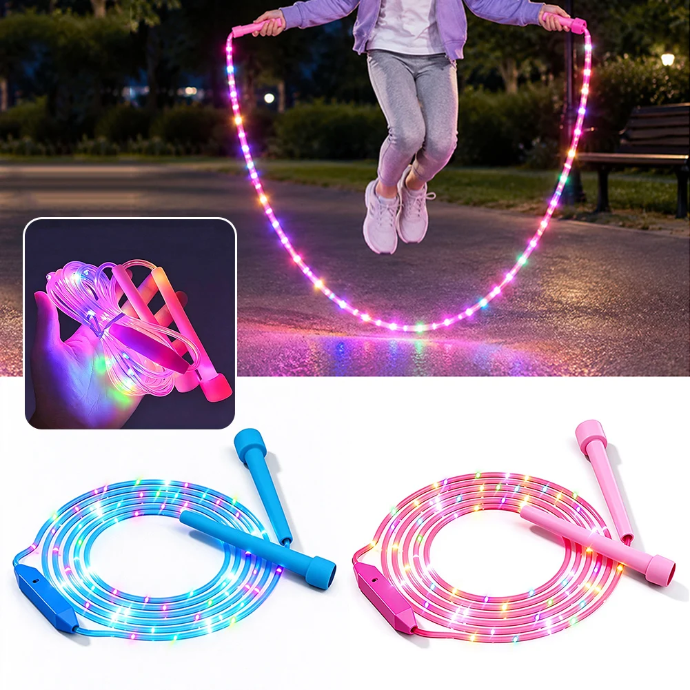 LED Colorful Light Jumping Rope,Children's Jump Rope Colorful Adjustable Fitness Dazzling Rope,Nighttime Party Activities