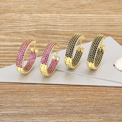 Nidin Hot Sale 5 Colors Hoop Earrings Circle Round Shape for Women Gold Plated Ear Jewelry Buckle Fashion Shiny Full Zircon Gift