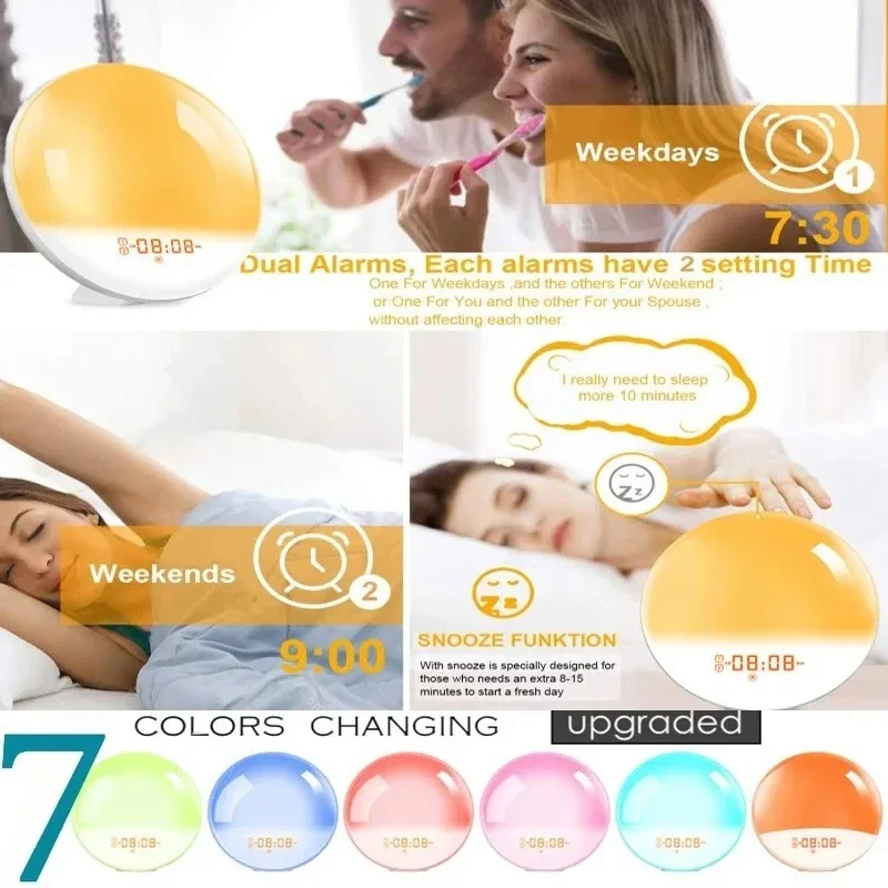 Alarm clock with sunrise/sunsetsimulation dual alarmclock wake-up light alarm clock FM radio night light white noise forchildren view 5