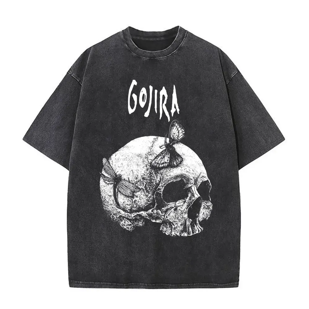 

Washed Vintage Metal Rock Band Gojira Skeleton Graphic T-shirt Men Women Fashion Oversized Short Sleeve T Shirts Man Streetwear