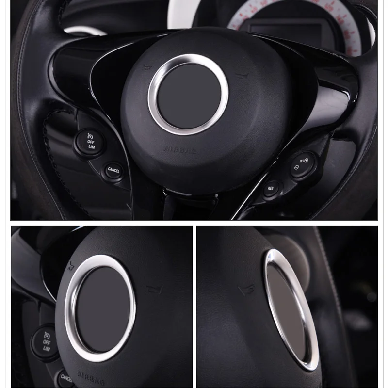 Car Styling Steering Wheel Center Logo Sticker Trim For Smart 453 Fortwo Forfour Stainless Steel Emblem Frame Badge Decor Ring view 4