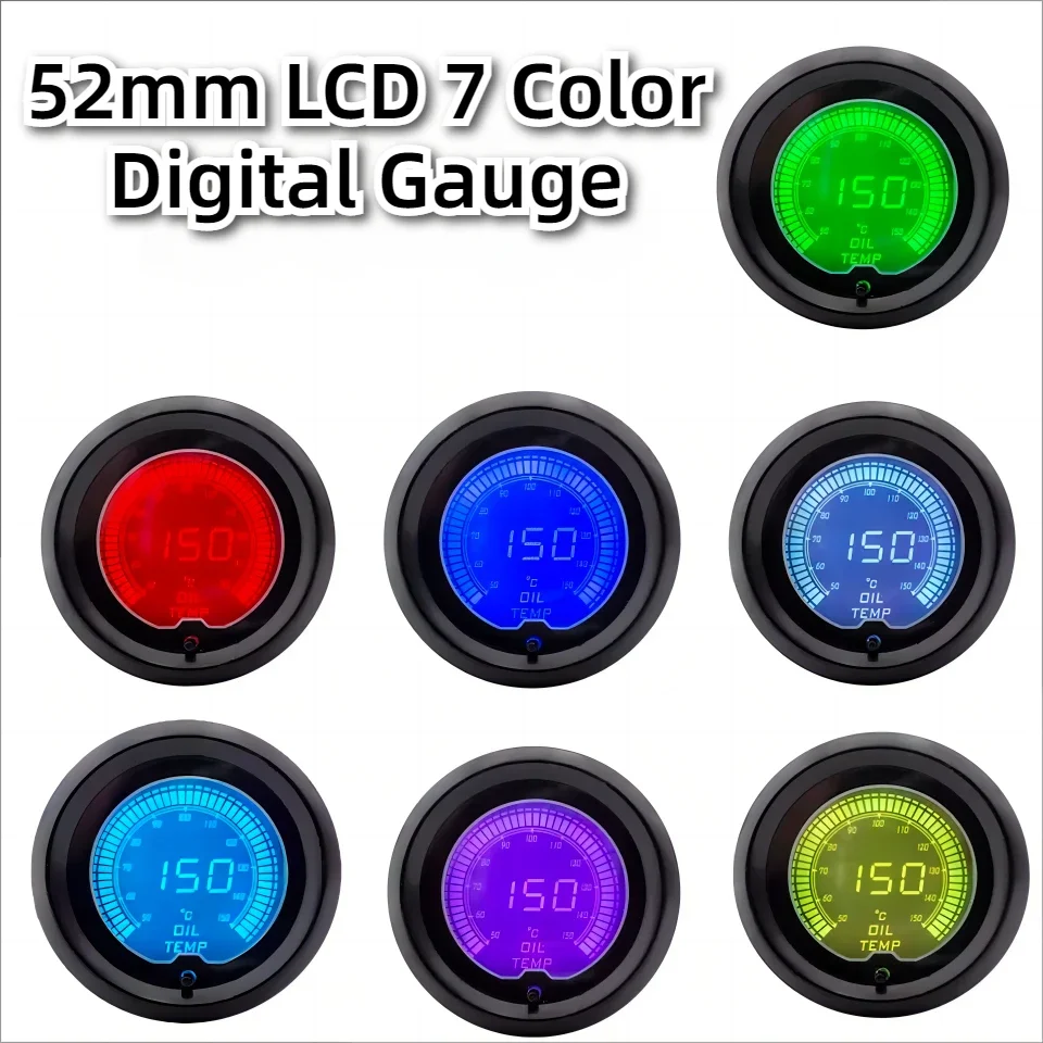 

2" 52mm Oil Temperature Gauge 7 Colors Digital LCD EVO 50~150℃ Car Meter with Oil Temp Sensor Racing Car Auto Gauge Accessories