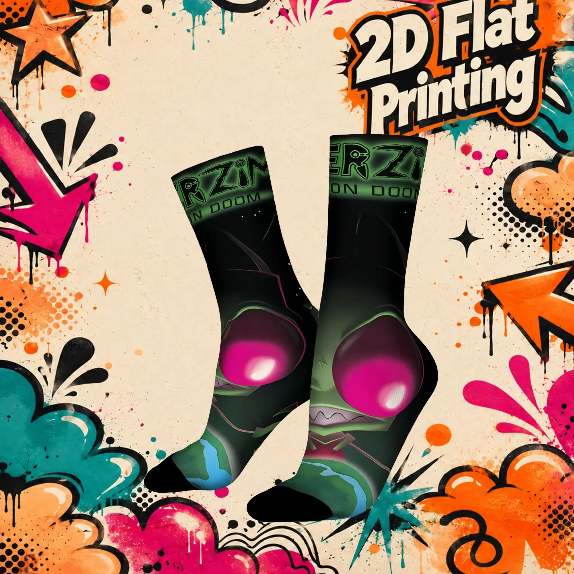Fashion Retro Invader Zim Anime  Men's  Mid-calfSock Unisex  Funny Mid-Calf Socks