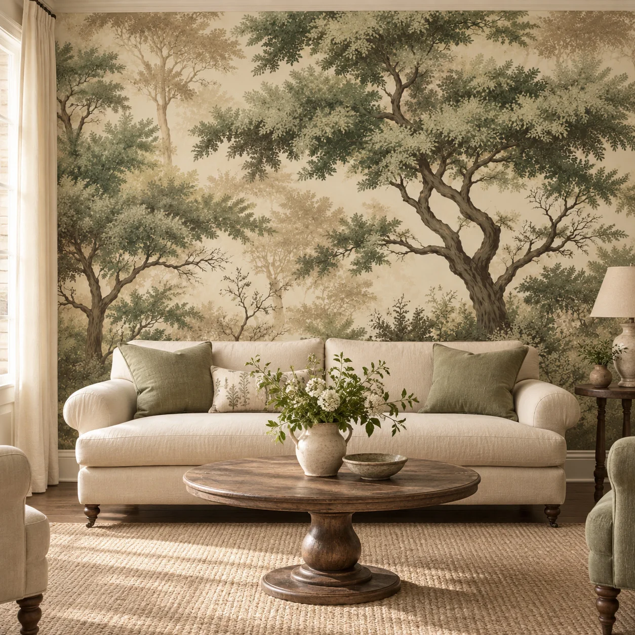 Forest Wallpaper Mural Vintage Green Trees Landscape Wall Art Living Room Bedroom Non Self Adhesive Botanical Natural Wall Decor