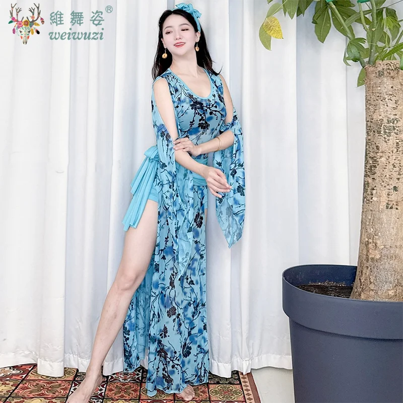 أزياء الرقص الشرقي أزياء مسرحية المرأة المتقدمة المطبوعة شبكة رداء + وشاح الورك + رباطات الكبار صيدي شابي بلدي الملابس #3