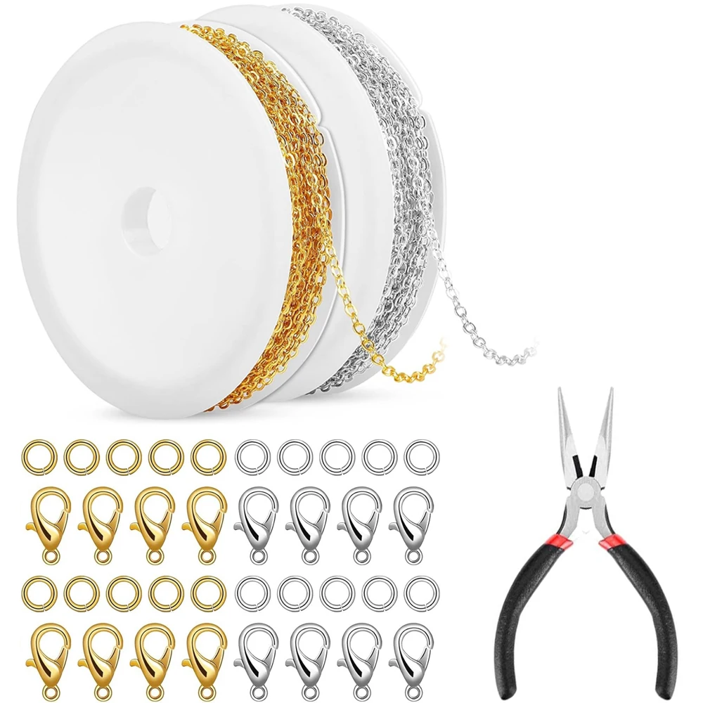 

5M Jewelry Making Chains for Necklace with Pliers Open Jump Rings and Lobster Clasps for Making Jewelry DIY Necklace Bracelet
