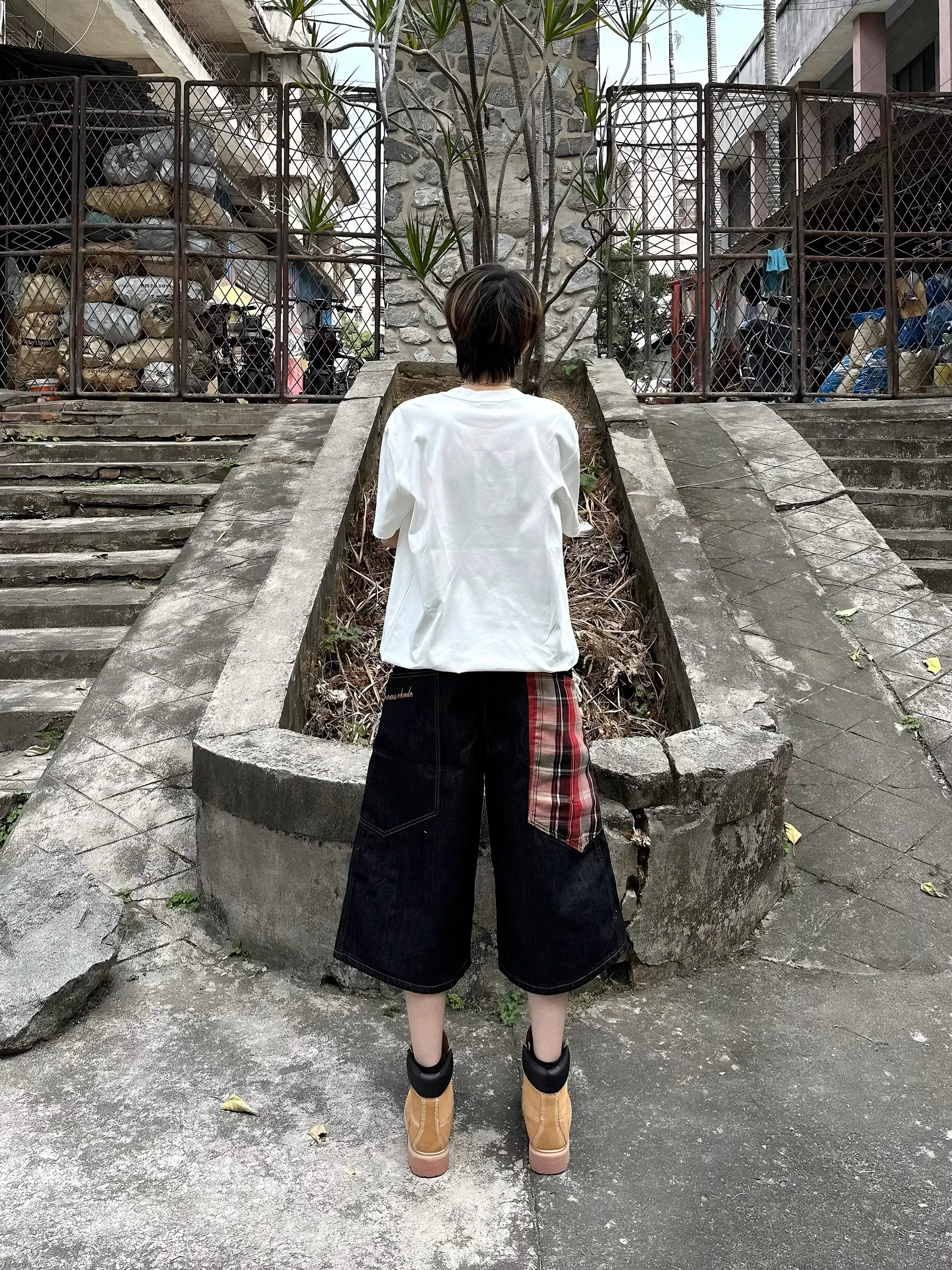 الأمريكية الرجعية منقوشة الربط الجينز الرجال فضفاض واسعة الساق ort السراويل شارع العليا الاتجاه الشباب لباس غير رسمي أربعة مواسم