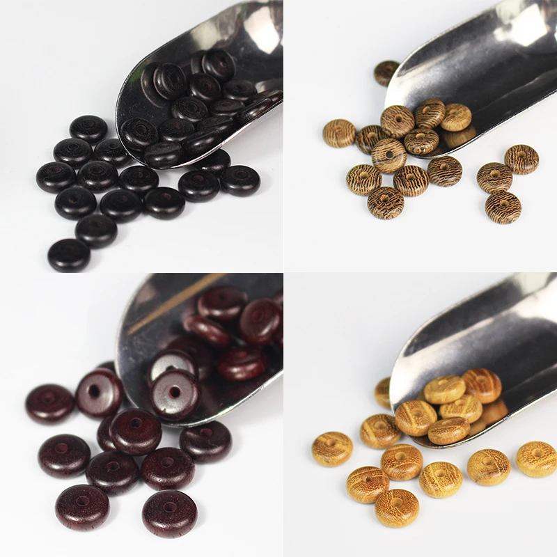 50pcs Natural Yellow/Black/Red Sandalwood Wenge Wood Flat Round Beads 8x3mm Jewelry Wooden Pill Spacers DIY Bracelets Necklace