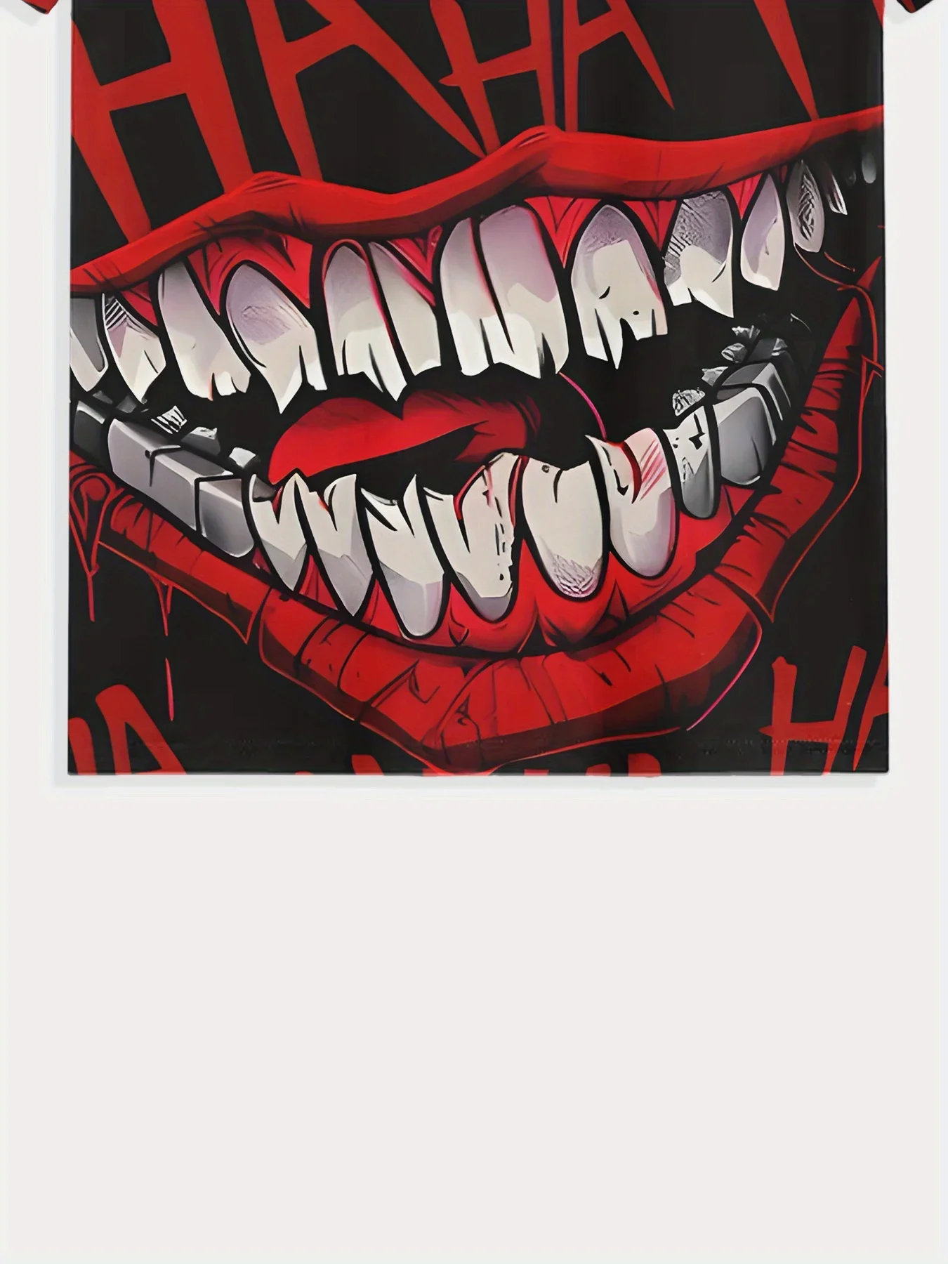 تي شيرت رجالي مطبوع رقمي ثلاثي الأبعاد HAHA Laughing Face Graphic - تي شيرت صيفي كاجوال جريء باللونين الأحمر والأسود يسمح بالتهوية ورقبة دائرية قصير