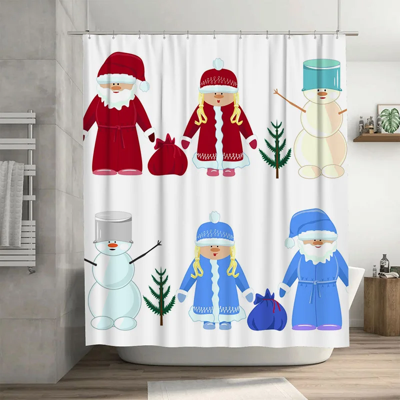 

TU Праздничная Рождественская занавеска для душа Красный Санта-Клаус Снеговик Праздничный декор Набор для ванной комнаты Водонепроницаемая ткань Домашний декор Идея подарка