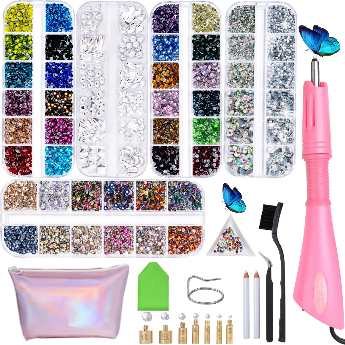 AAAA 2000Pcs Hot Fix Rhinestones Set Crystal Glass Hotfix Rhinestone Applicator Iron-on Strass Rhinestone Heat-fix Tool Gun