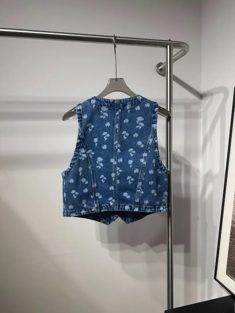 

Sleeveless Vest Jacket Tops High Quality Blue Little Daisy Sequins Jeans 2025