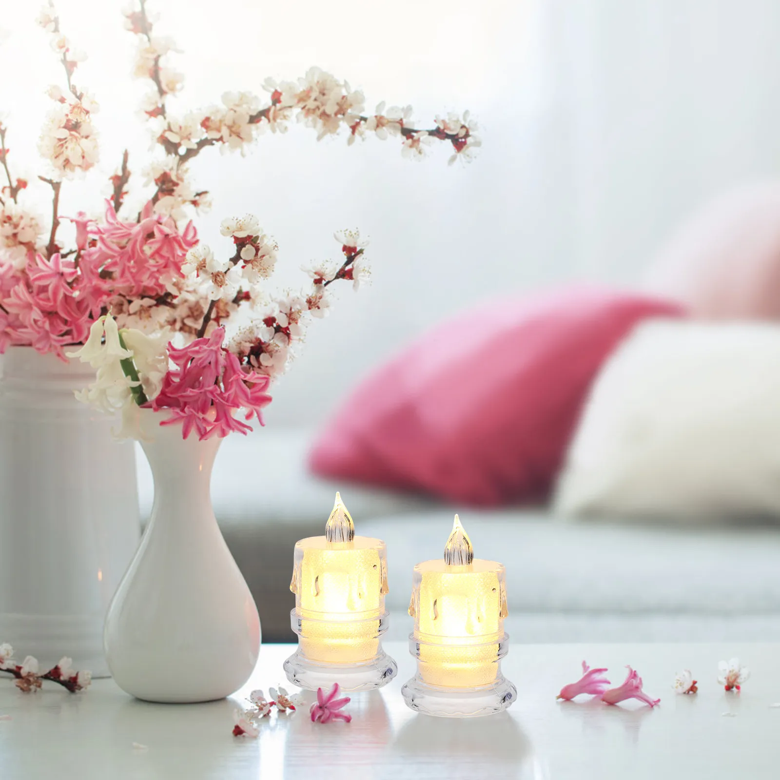 12Pcs LED Lights Clear Flameless Battery Operated Decorative Lamps for Table Centerpiece Bedroom Shelf Photo Prop
