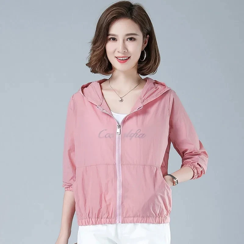 Ultraviolet-proof Women Summer New Solid Color Long Sleeved Sunscreen Clothing Top Coat Middle Aged Mom Costume Sunscreen Jacket