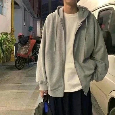 Men's Hooded Open Cardigan Sweatirt Jaet Loose Fit Casual Wear Resistant Winter Outerwear Zipper Youth Active Sle