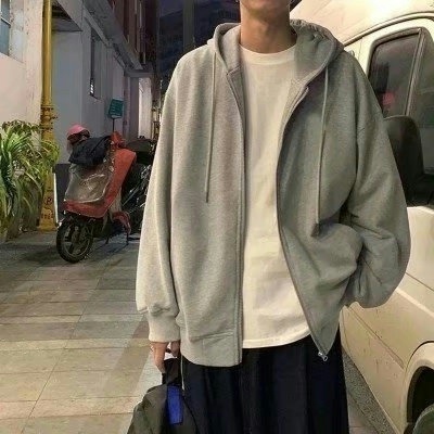  Men's Hooded Open Cardigan Sweatirt Jaet Loose Fit Casual Wear Resistant Winter Outerwear Zipper Youth Active Sle 