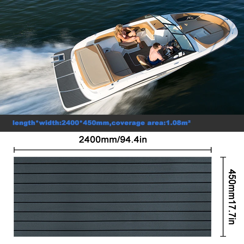 2400 * 450 mm Eva Foam Faux Teak Boat Deck Mat Sheet Teak Yacht Marine Floor Waterproof Pontoon Brown Black Flooring MotorBoats