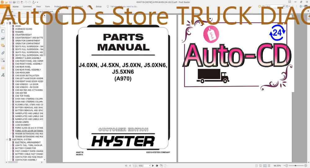

Вилочный погрузчик AutoCD AutoCD Hyster Все модели UK-EU PDF DVD 64 ГБ Руководство по запчастям
