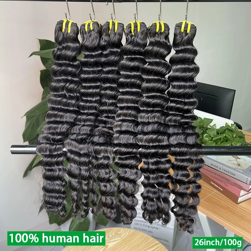 

15A Пучки глубоких волн Необработанные девственные 100% человеческие волосы 10-30 дюймов Вьющиеся волосы Необработанные плетеные пучки волос Свободные волнистые наращивания