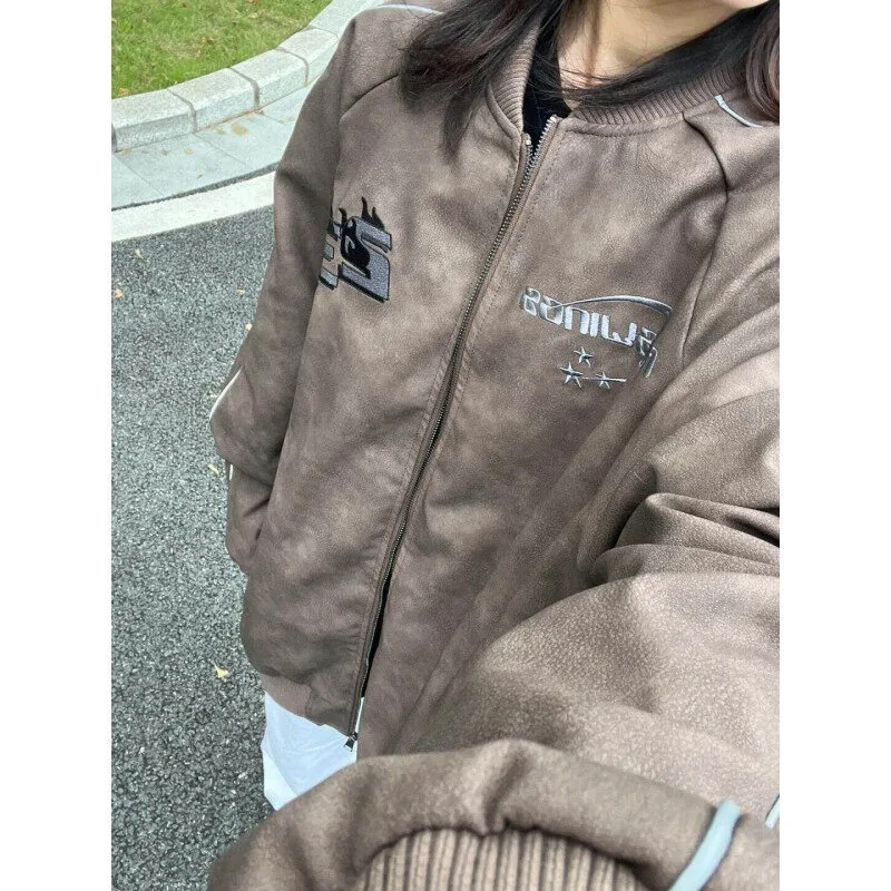 

Loose Casual Men's ort PU Leather Open Cardigan Jaet Autumn Winter Large Size American Retro Sle Polyester Fiber 00%