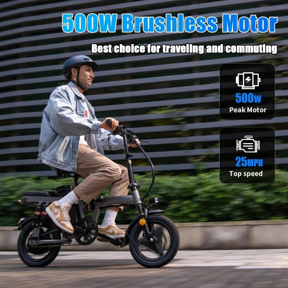 Electric Bike for Adults, Folding Electric Bike, 500W Motor, Up to 25 MPH and 30 Miles Long Range, 48V 15AH Removable Battery