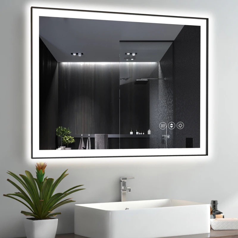 

Безрамное светодиодное зеркало для ванной комнаты 40x30 дюймов, умное зеркало