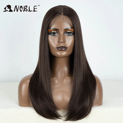 Imagen 2 del producto Peluca con malla frontal sintética Noble, pelo liso para bebé, peluca de pelo sintético, peluca marrón de 22 "", peluca Bob para mujer, peluca de Cosplay
