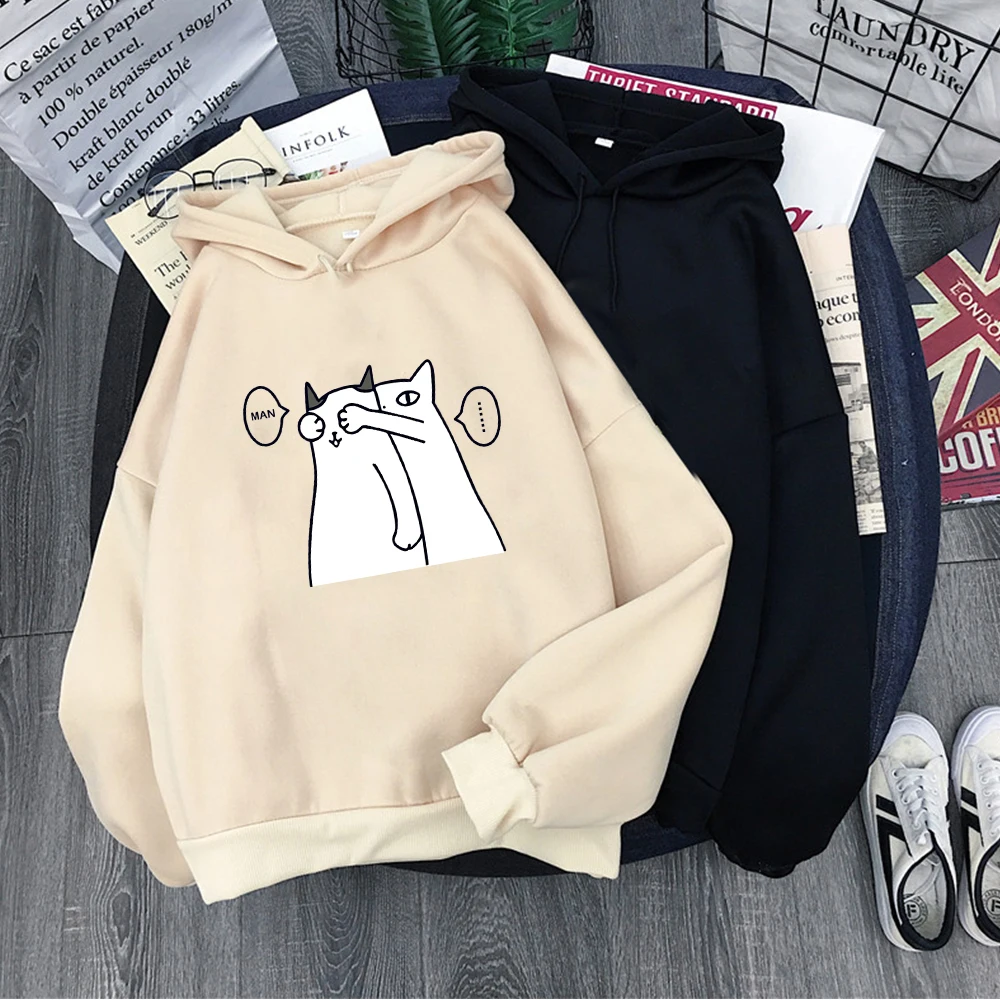 Hirsionsan Kawaii Cartoon Print Hoodie for Women Soft Casual Oversized Sportwear Female Sweatshirt Warm Fleece Ladies Clothes