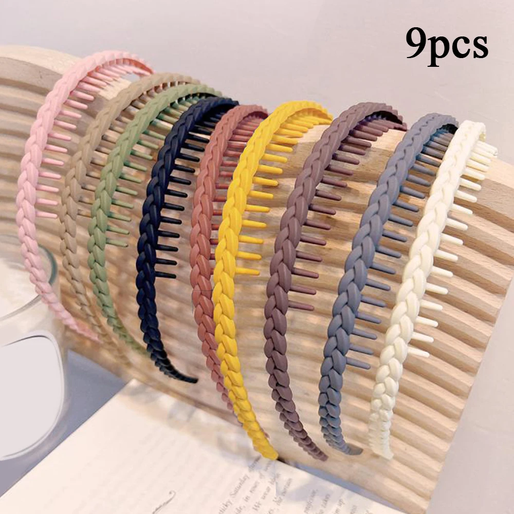 

9PCS/Set Frosted Hair Hoop With Toothed Hair Accessories Non-Slip Pressed Hair Hairbands Broken Hair Matte Head Hoop Headwear