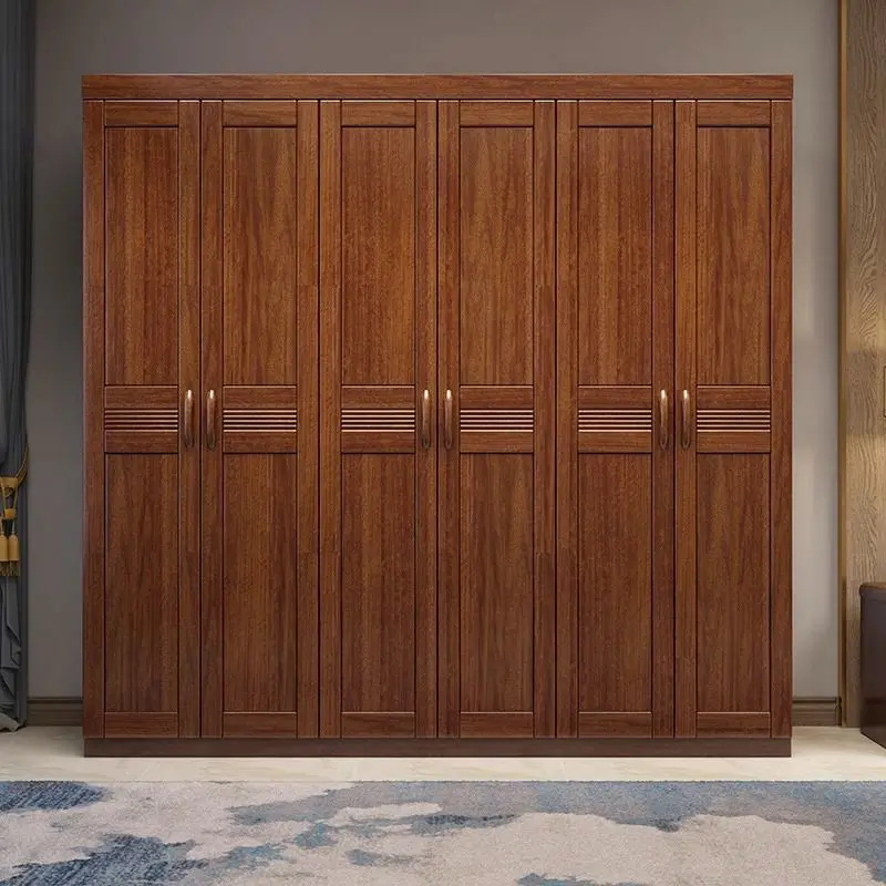 خزانة غرفة النوم المصنوعة من الخشب الصلب، خزانة تخزين كبيرة على الطراز الصيني، مزيج من خشب الجوز، ثلاثة أربعة خمسة، ستة أبواب للاستخدام المنزلي #3