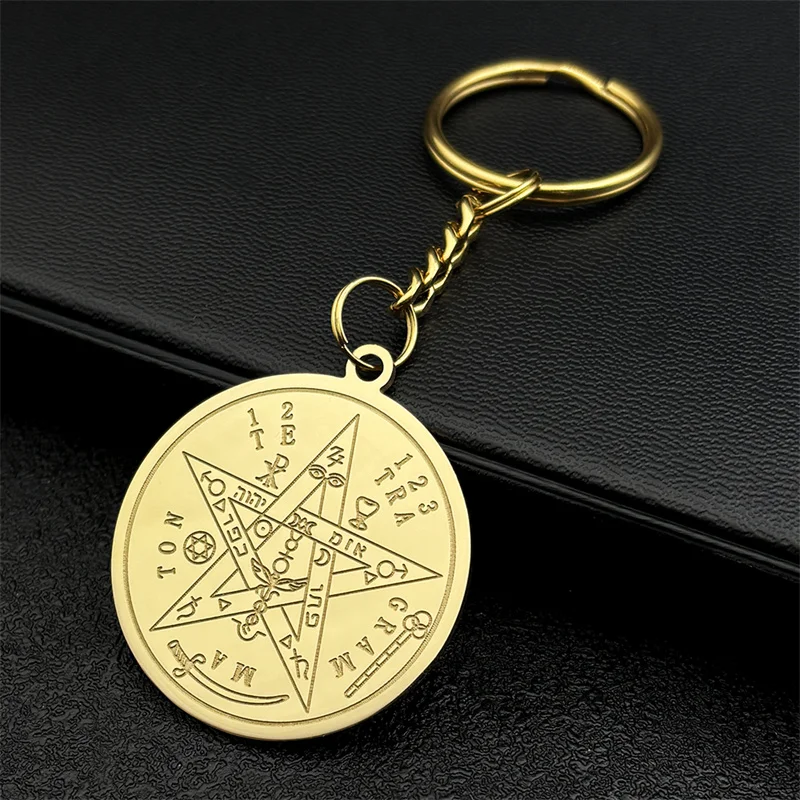 Jewish Tetragrammaton Hebrew Pentagram Key Chain for Women Men Stainless Steel Gold Silver Color Amulet Star Key Ring Jewelry