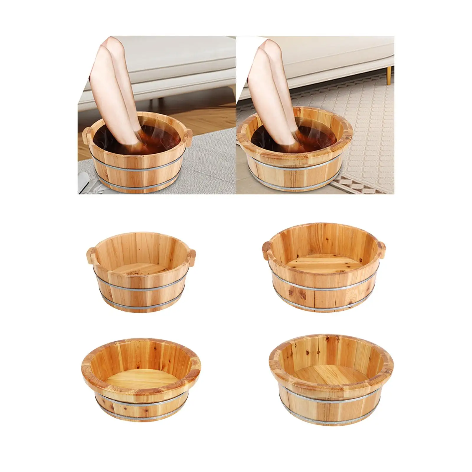

Wood Footbath Basin Wood Home Office Use with Handle Sooth Surface Basin Tub