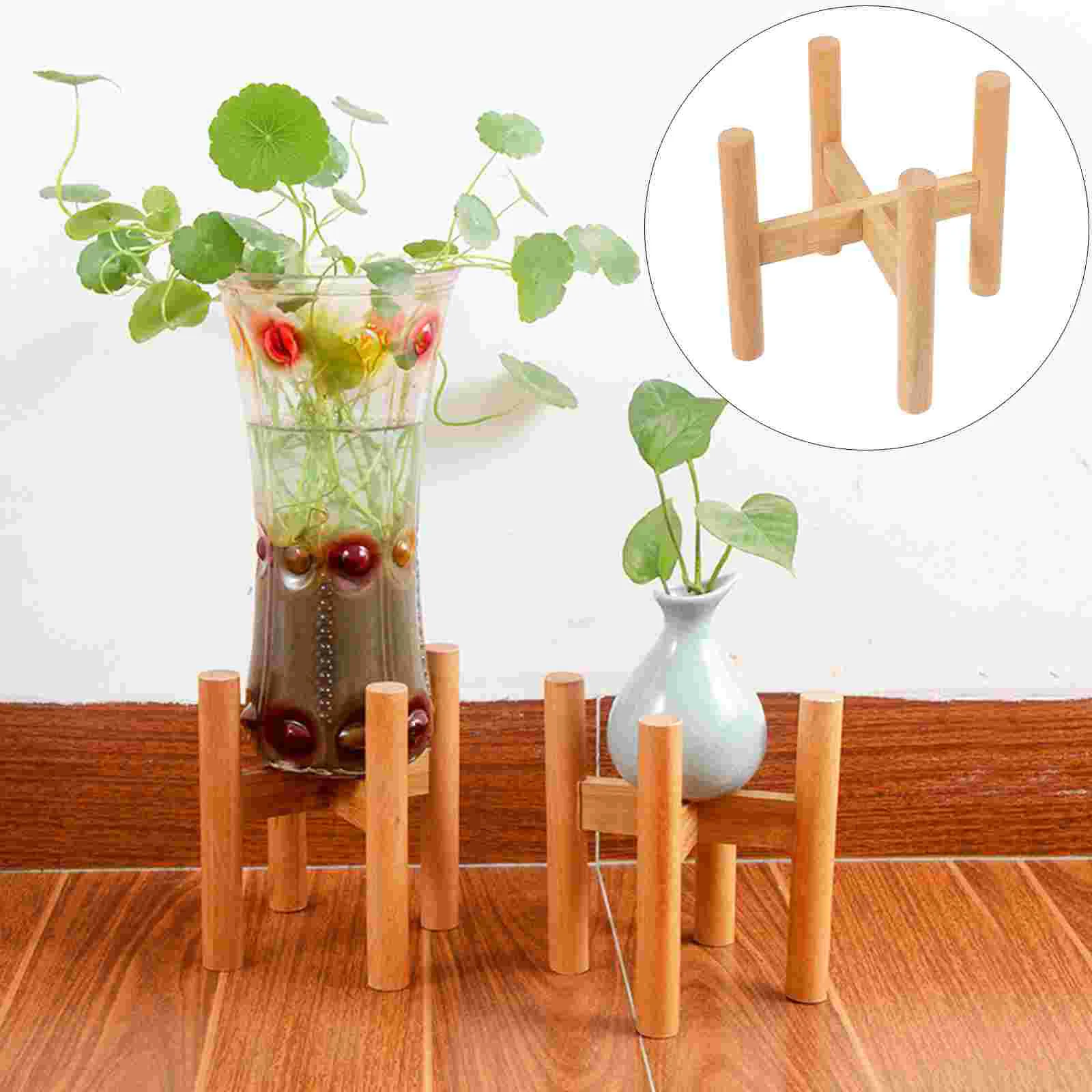 

2 Pcs Potted Plant Wooden Flower Stand Planter Outdoor House Plants Flowerpot Holder