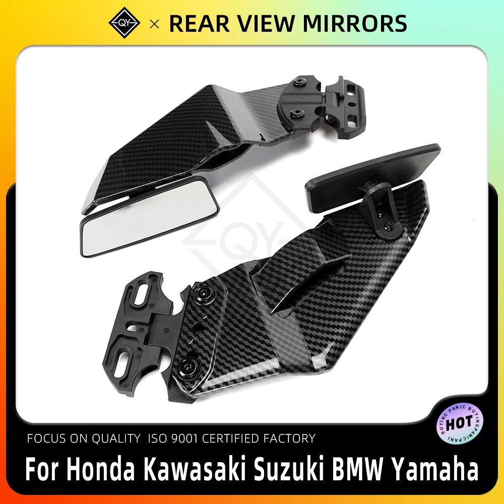 Uniwersalny styl włókna węglowego regulowany boczny spojler skrzydłowy owiewka z lusterkami wstecznymi dla Honda Kawasaki Suzuki BMW Yamaha