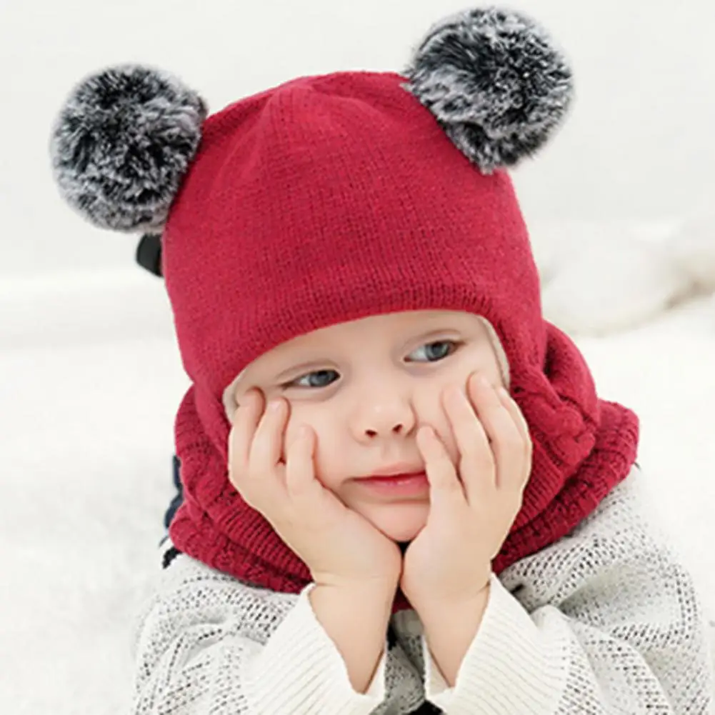 Children Winter Hat Keep Warm All round Plush Ball Decor Knitted Kids Outdoor Activities Cap Cold Weather Headwear