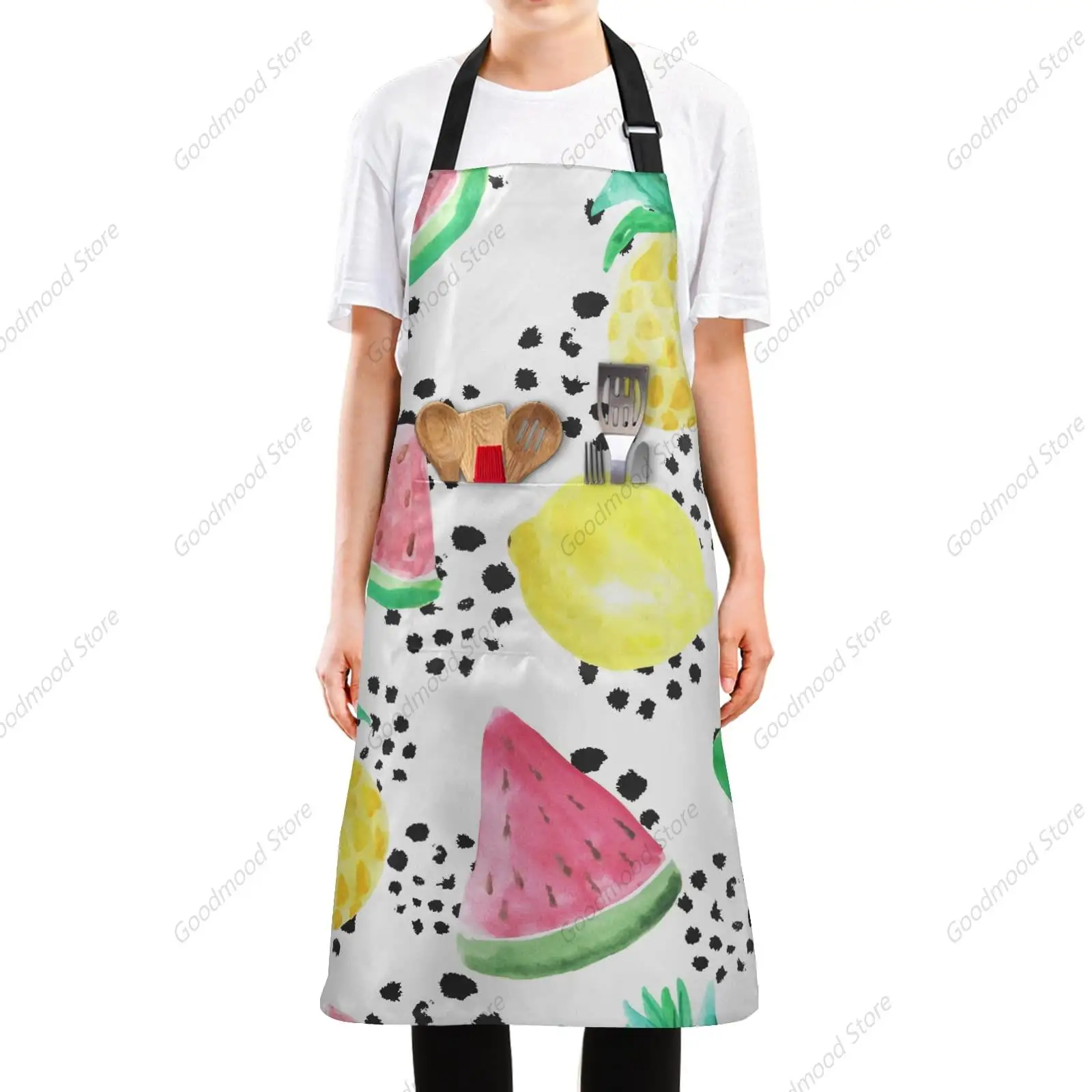 Watermelon Pineapple Yellow Waterproof Bib Aprons with an Adjustable Neck Print Cooking Kitchen Aprons Bib for Men Women