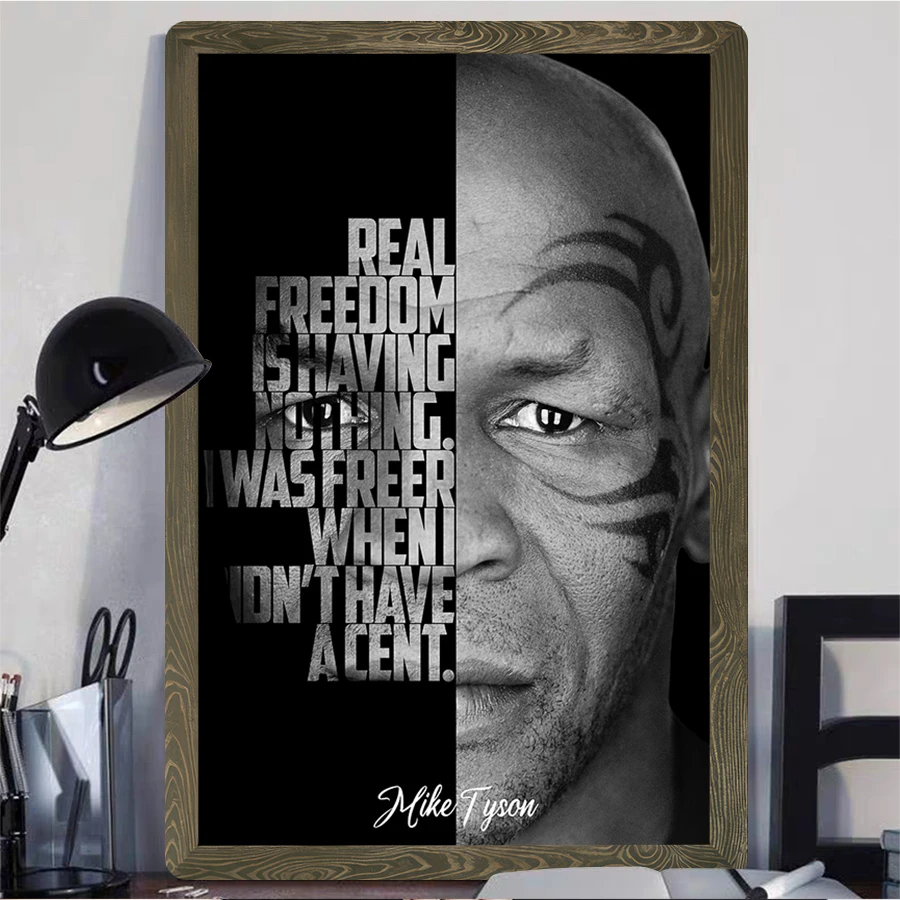 Mike Tyson Quote Metal Wall Art Real Freedom Inspirational Boxing Decor for Home Gym Office Man Cave