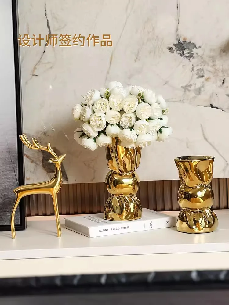 Imagem -03 - Premium Gold Candy Vaso Ornamentos Sala de Flores Arranjo Mesa de Jantar Xuan Guan Luxo Leve Gabinete de tv Decoração de Arte