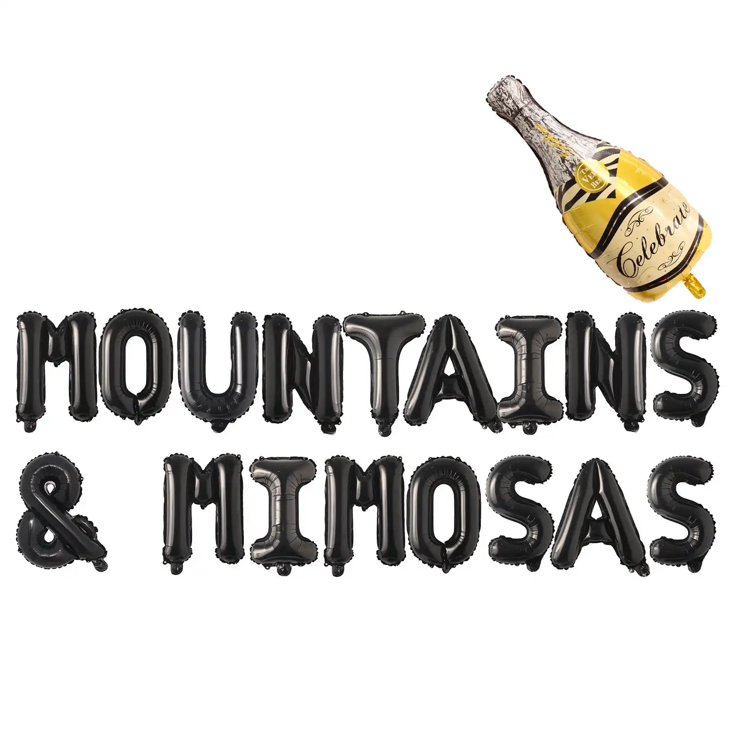 

Black Mountains & Minosas Cabin Bachelorette Party Decor, Letterand Foil Balloon Banner with Champagne Bottle for Bridal Shower