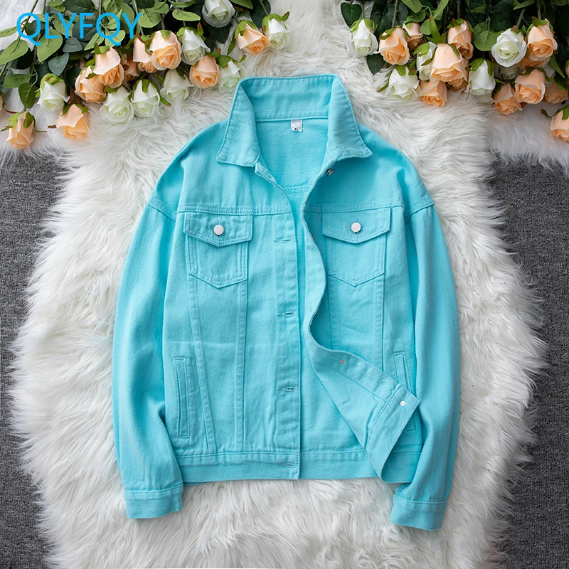 

2024 New Spring Autumn Candy Color Long-sleeved Denim Jacket Black Short Loose Women Jeans Jacket Student Denim Coat Casual Tops