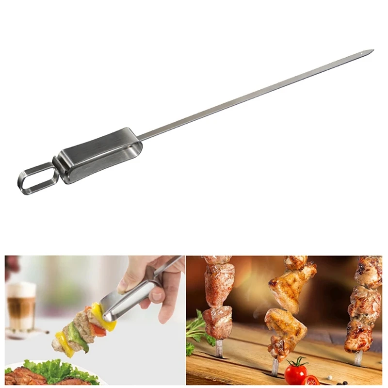 

10Pcs Barbecue Skewers Movable Handle Sticks Reusable Flat Stainless Steel Barbecue Skewers BBQ Needle Stick